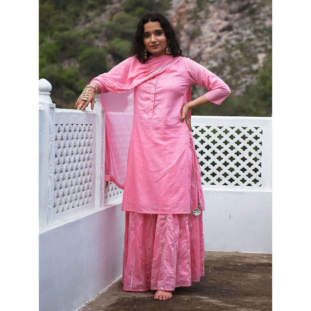 Gulaal Neeru Pink Kurta-Skirt (Set of 3)