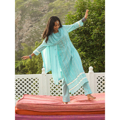 Gulaal Nilakshi Blue Kurta-Pant (Set of 3)