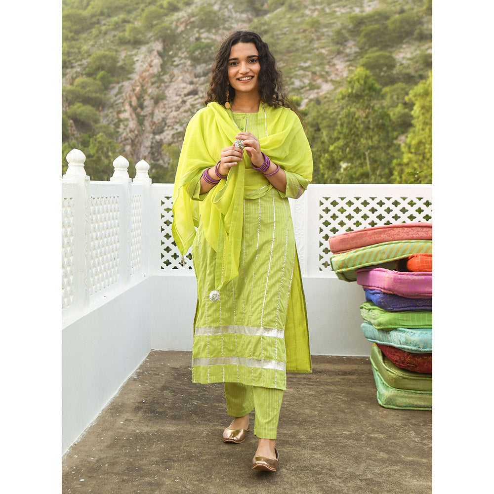 Gulaal Suditi Green Kurta-Pant (Set of 3)