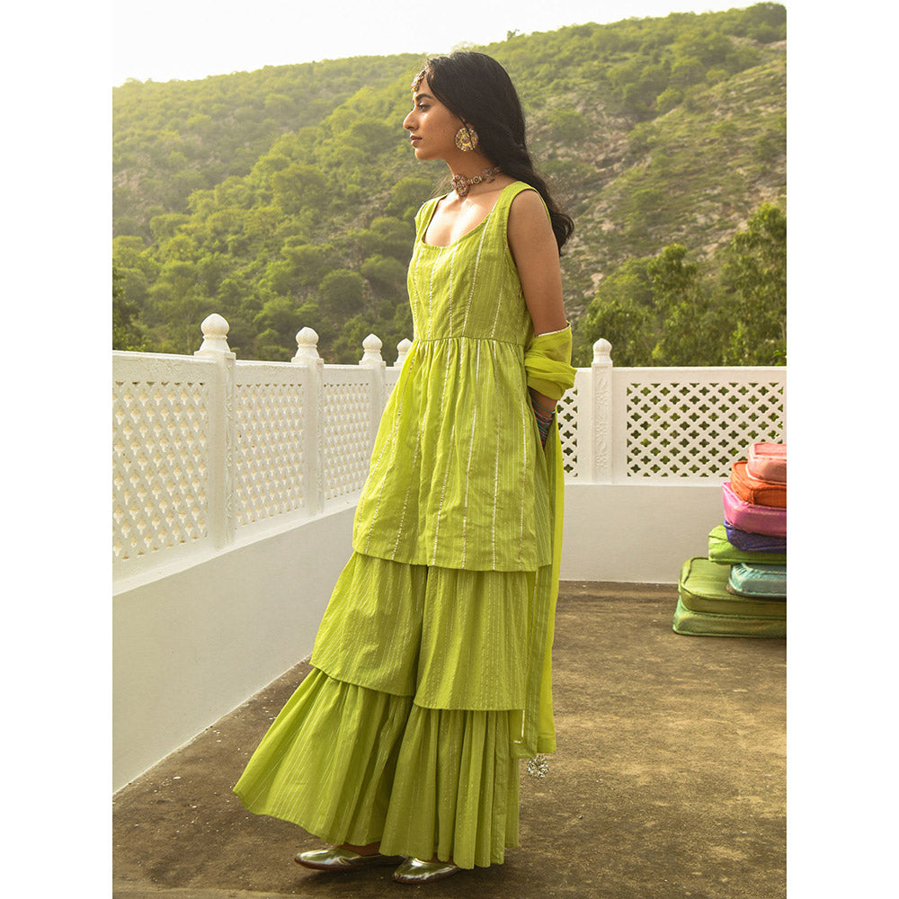 Gulaal Zivah Green Kurta-Sharara (Set of 3)