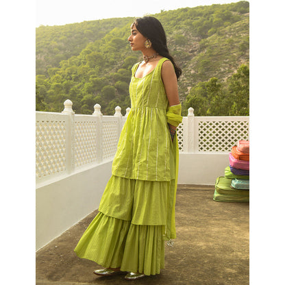 Gulaal Zivah Green Kurta-Sharara (Set of 3)