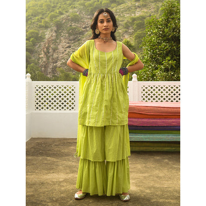Gulaal Zivah Green Kurta-Sharara (Set of 3)