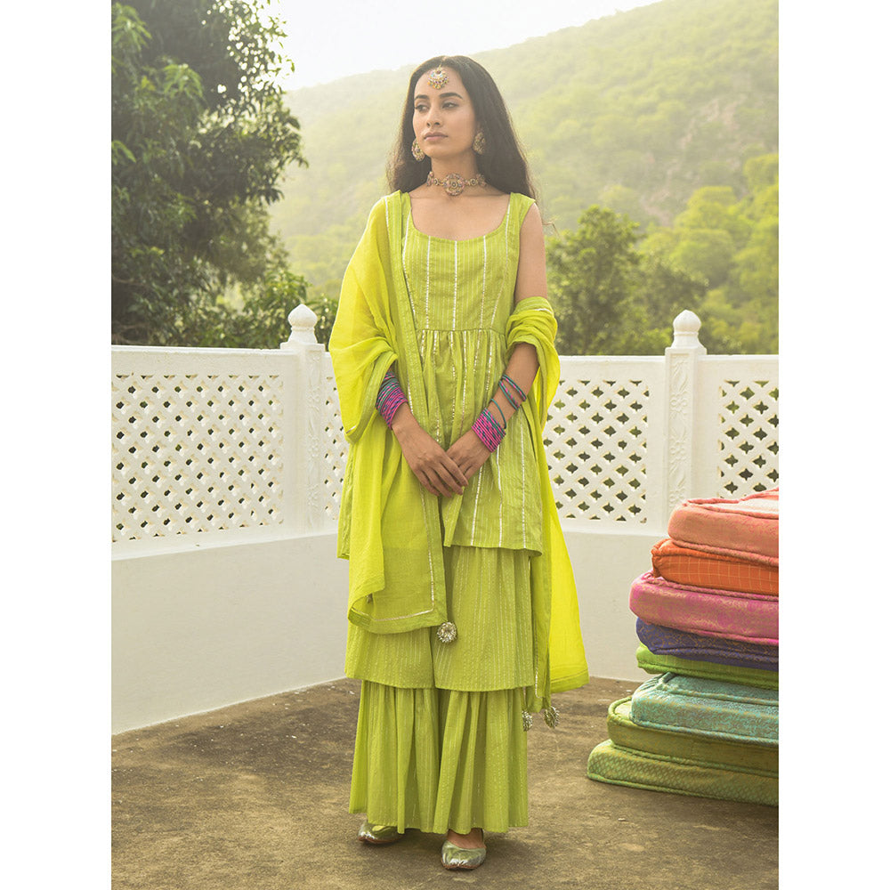 Gulaal Zivah Green Kurta-Sharara (Set of 3)