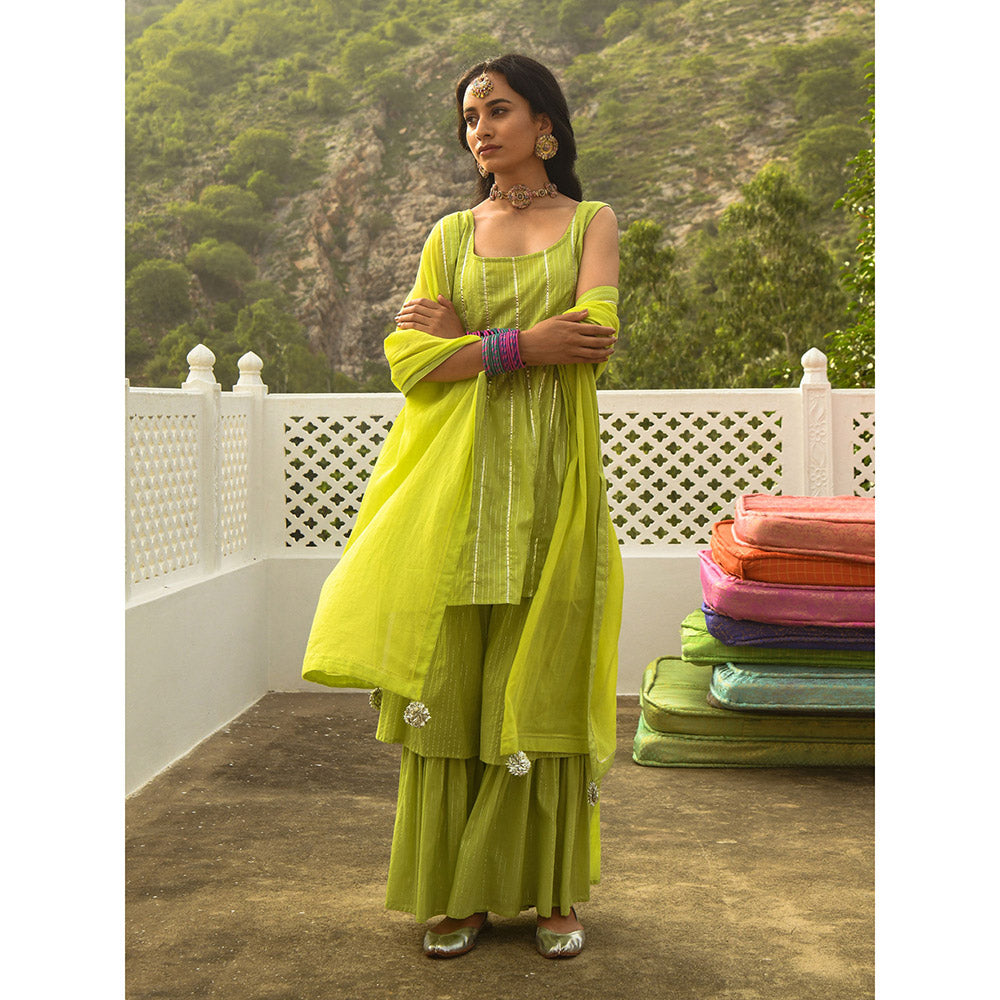Gulaal Zivah Green Kurta-Sharara (Set of 3)
