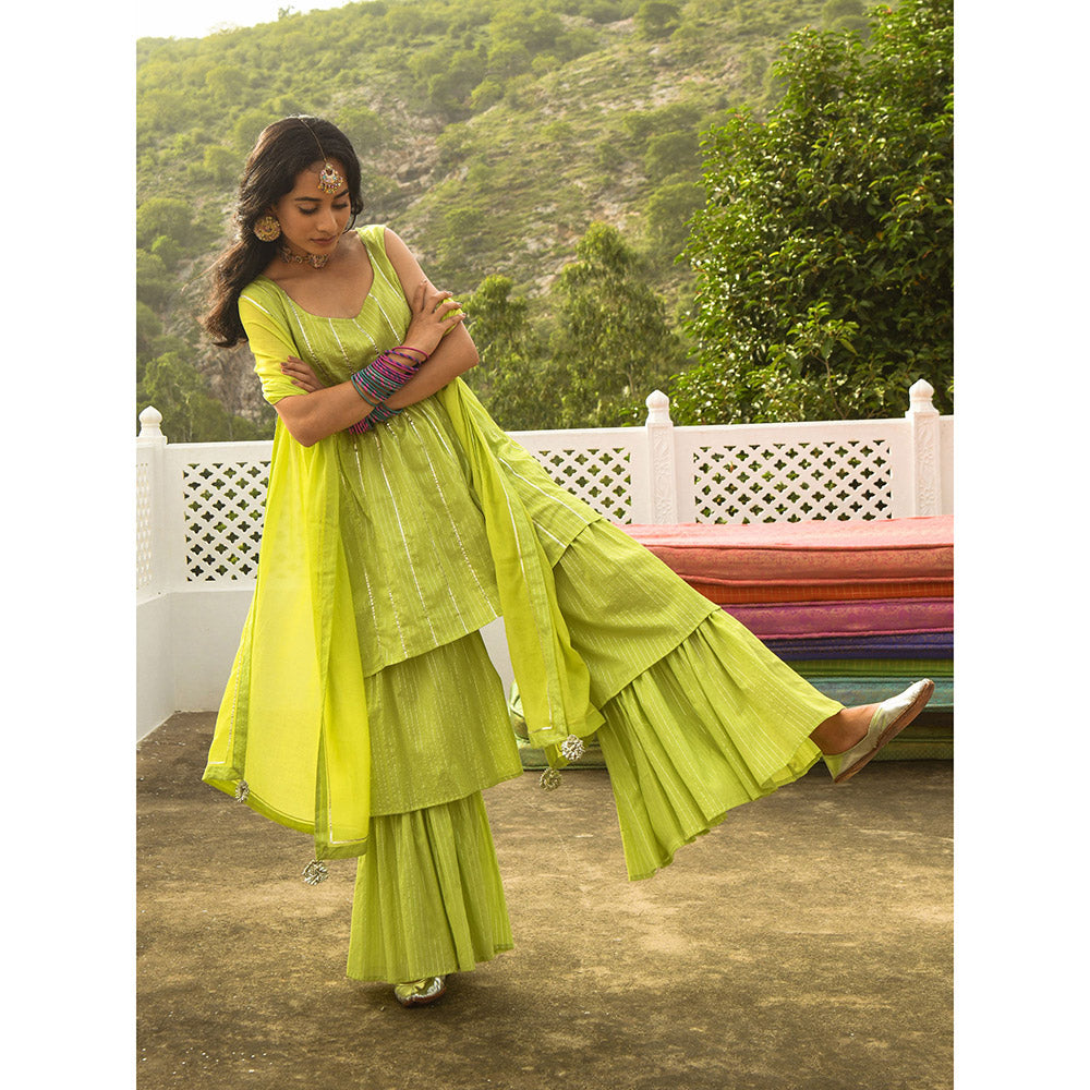 Gulaal Zivah Green Kurta-Sharara (Set of 3)