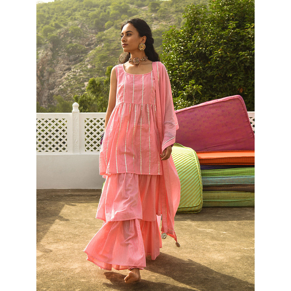 Gulaal Kirik Pink Kurta-Sharara (Set of 3)