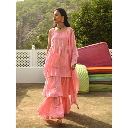Gulaal Kirik Pink Kurta-Sharara (Set of 3)