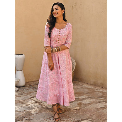 Gulaal Pink Blossom Fit and Flare Maxi Dress