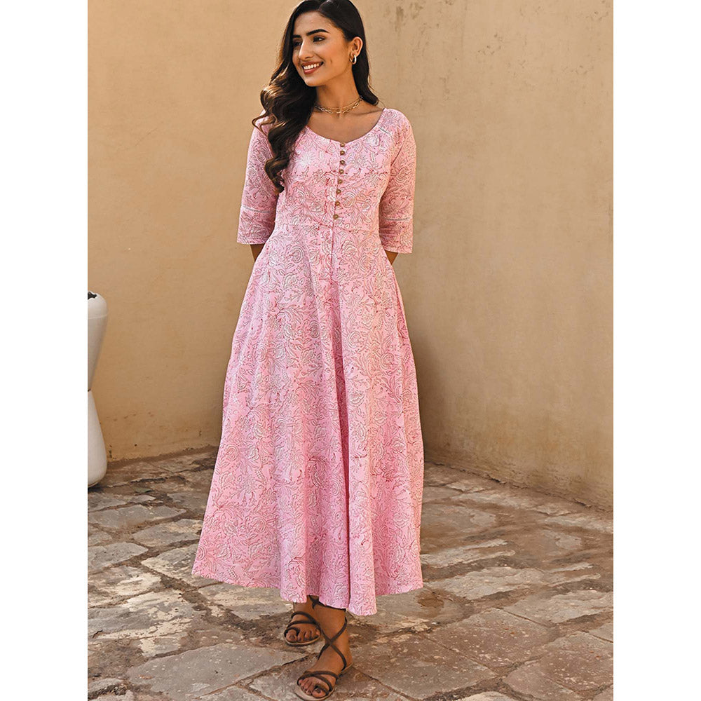 Gulaal Pink Blossom Fit and Flare Maxi Dress