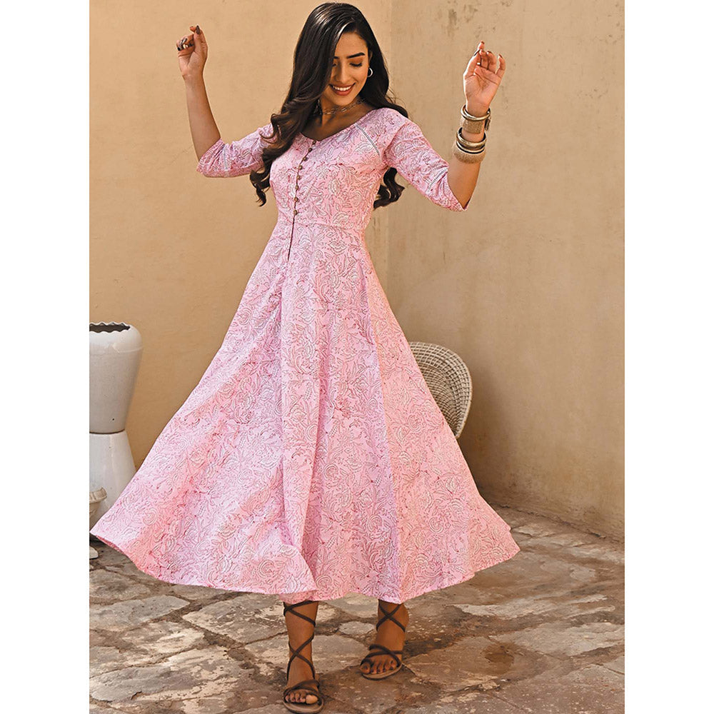 Gulaal Pink Blossom Fit and Flare Maxi Dress
