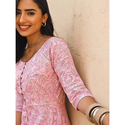 Gulaal Pink Blossom Fit and Flare Maxi Dress
