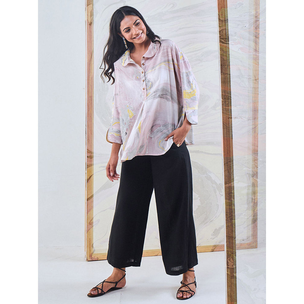 Gulaal Black & Yellow Marble Loose Fit Top & Black Pant (Set of 2)