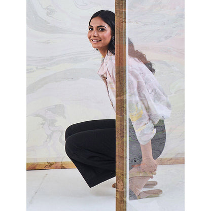 Gulaal Black & Yellow Marble Loose Fit Top & Black Pant (Set of 2)