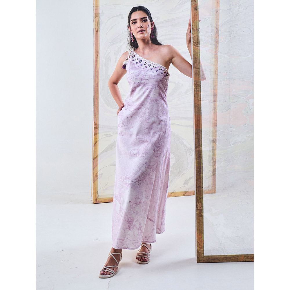 Gulaal Purple Marble One Shoulder Dress