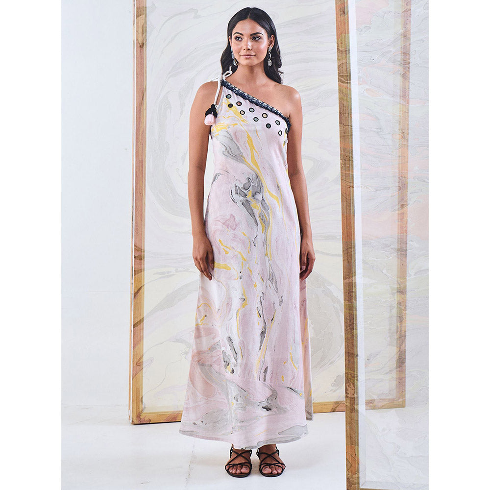 Gulaal Black & Yellow Marble One Shoulder Dress