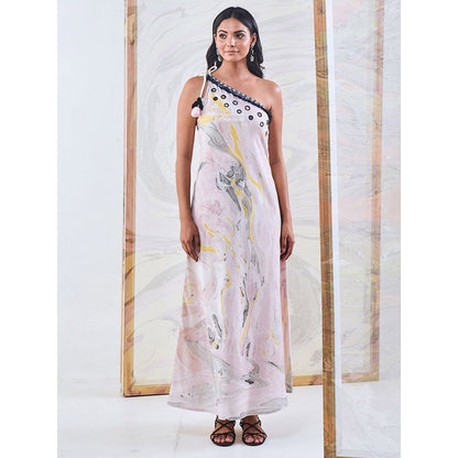 Gulaal Black & Yellow Marble One Shoulder Dress