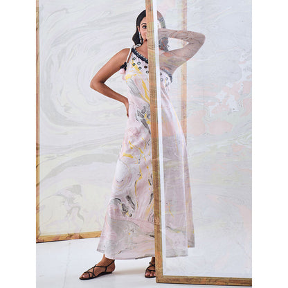 Gulaal Black & Yellow Marble One Shoulder Dress