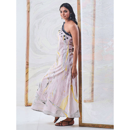 Gulaal Black & Yellow Marble One Shoulder Dress