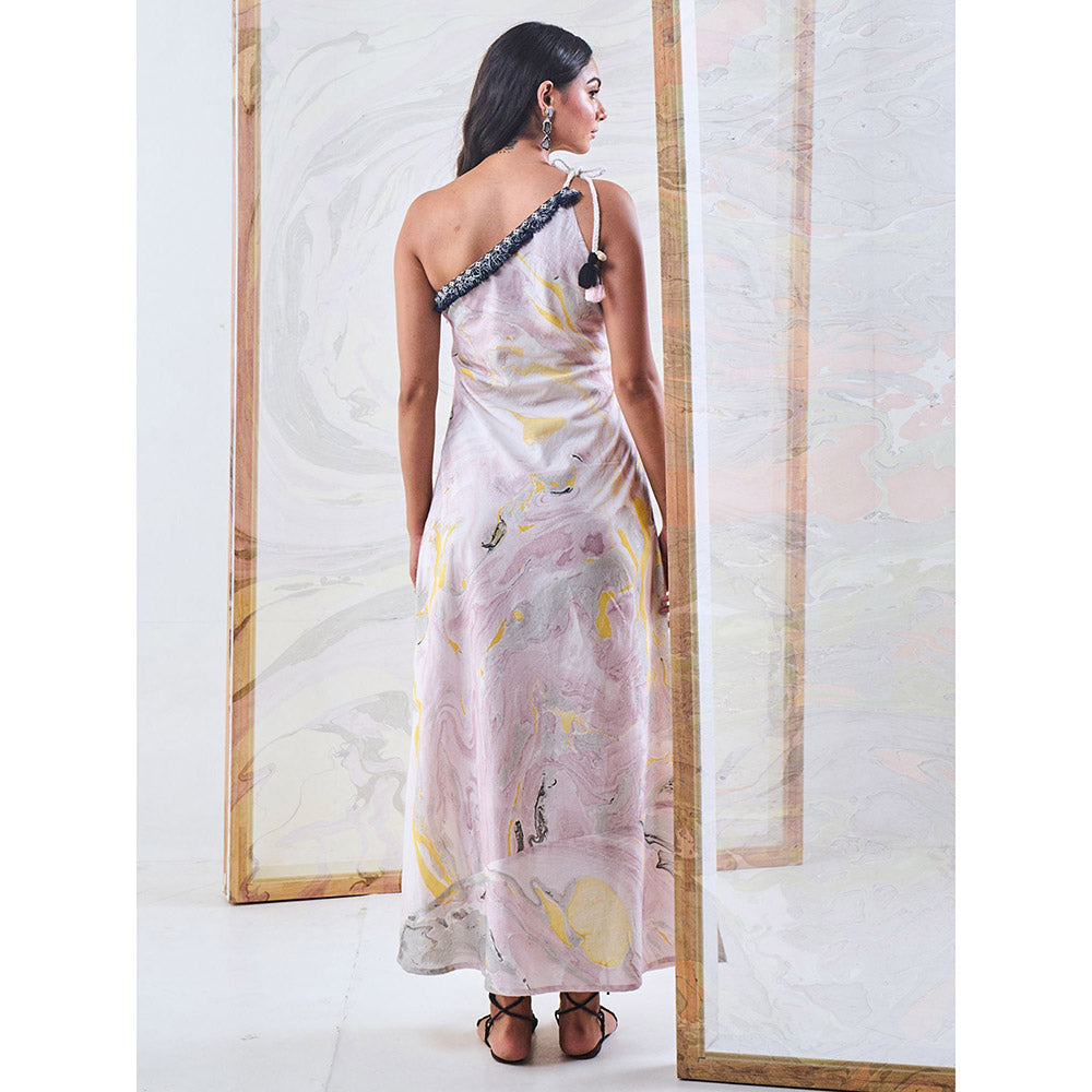 Gulaal Black & Yellow Marble One Shoulder Dress