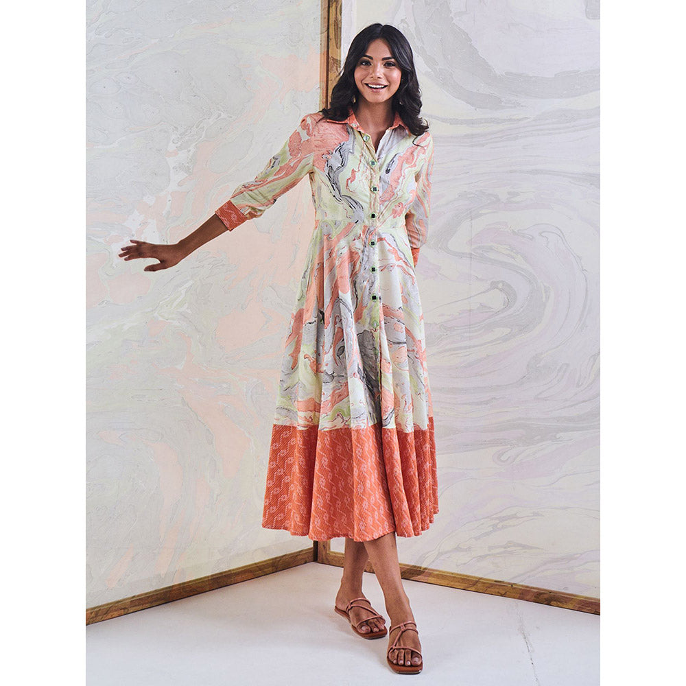 Gulaal Coral Marble Shirt Maxi Dress