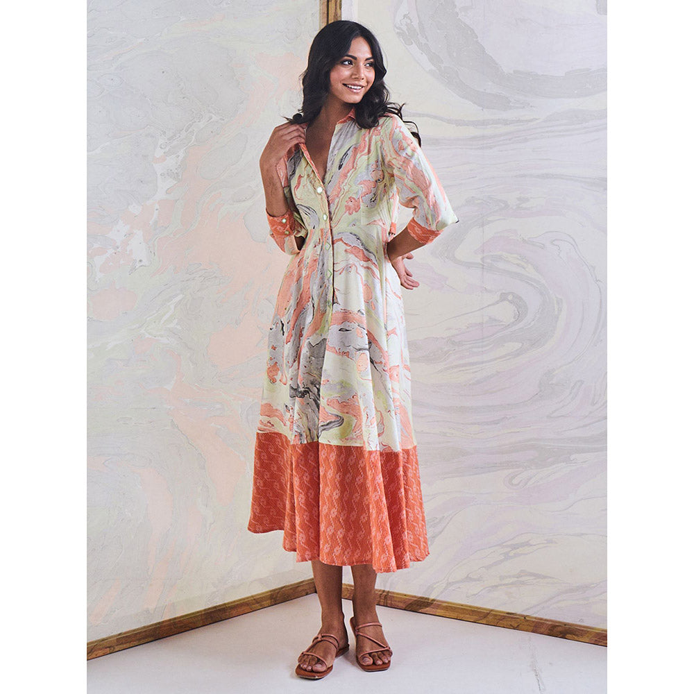 Gulaal Coral Marble Shirt Maxi Dress