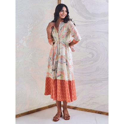 Gulaal Coral Marble Shirt Maxi Dress