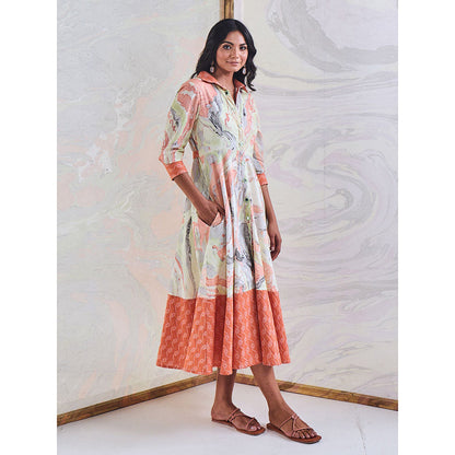 Gulaal Coral Marble Shirt Maxi Dress