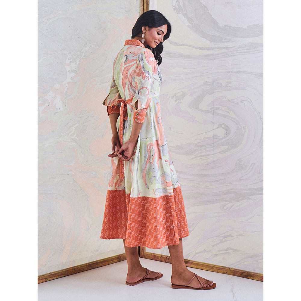 Gulaal Coral Marble Shirt Maxi Dress