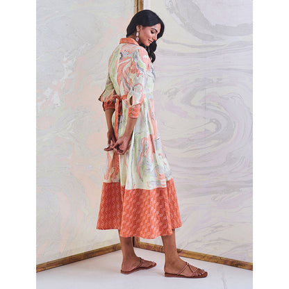 Gulaal Coral Marble Shirt Maxi Dress