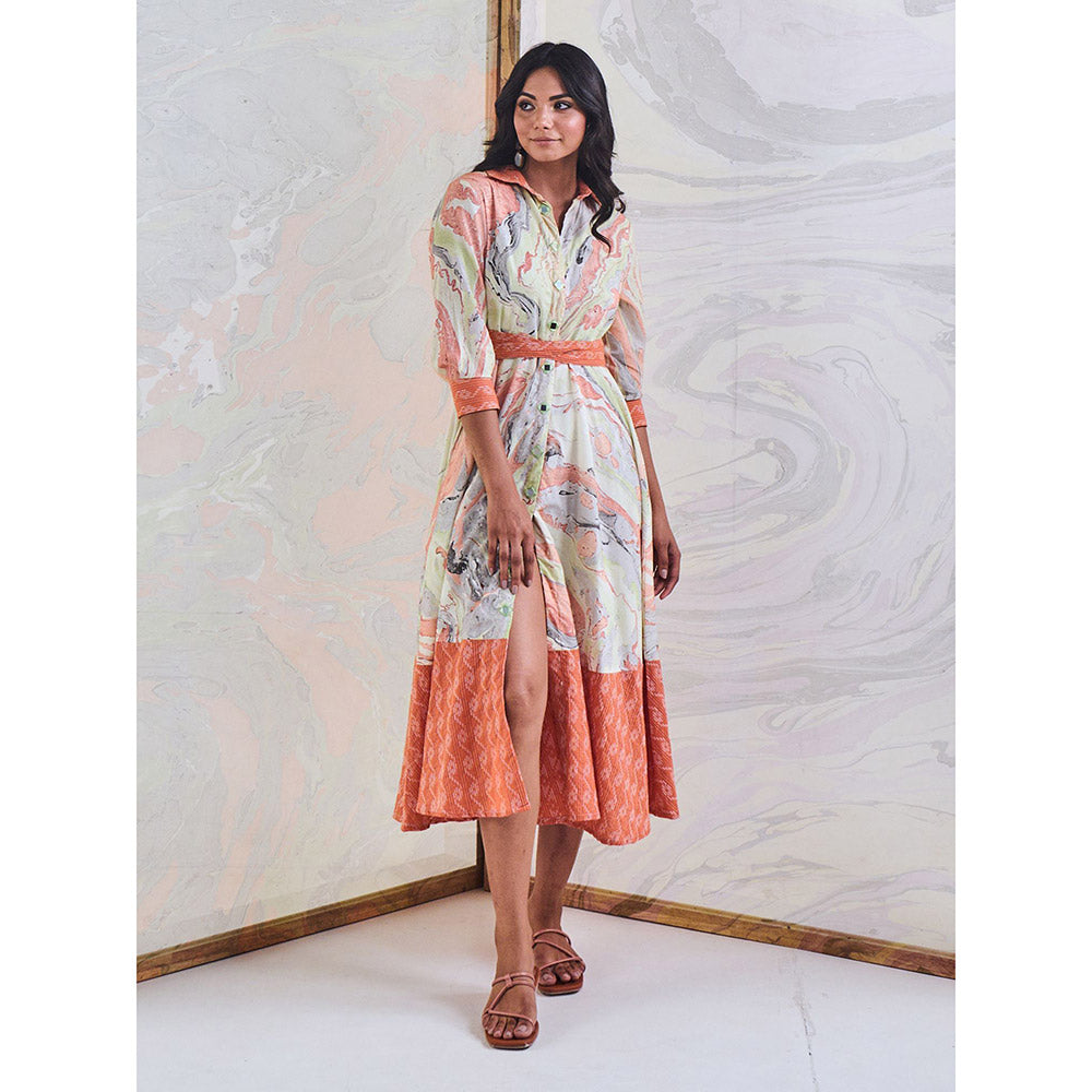 Gulaal Coral Marble Shirt Maxi Dress