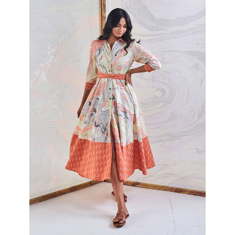 Gulaal Coral Marble Shirt Maxi Dress