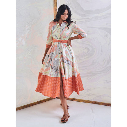 Gulaal Coral Marble Shirt Maxi Dress