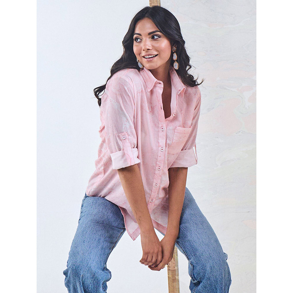 Gulaal Pink Marble Embroidered Shirt