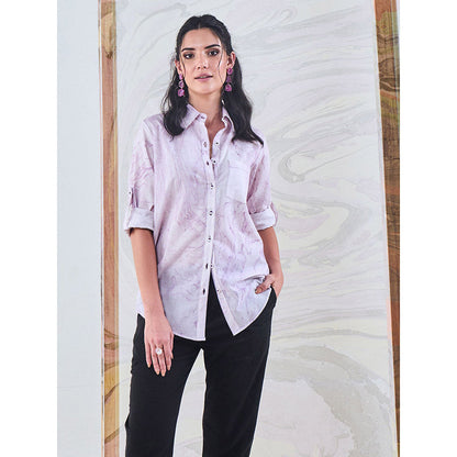 Gulaal Purple Marble Embroidered Shirt
