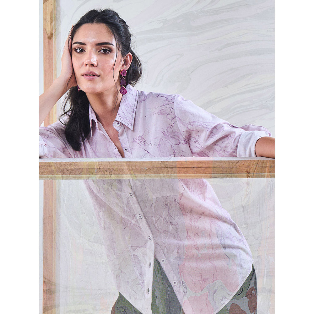 Gulaal Purple Marble Embroidered Shirt