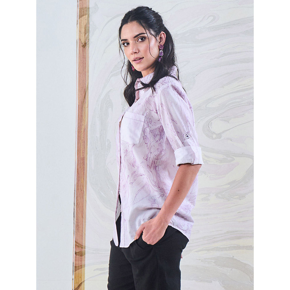 Gulaal Purple Marble Embroidered Shirt