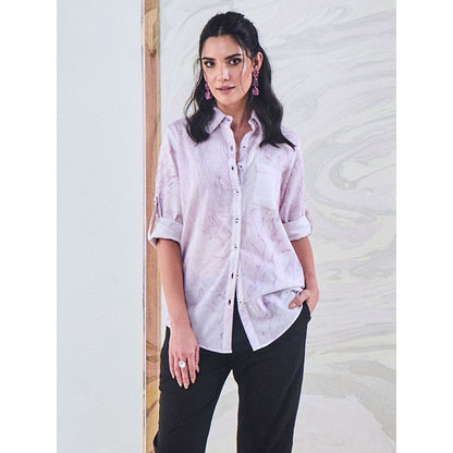 Gulaal Purple Marble Embroidered Shirt