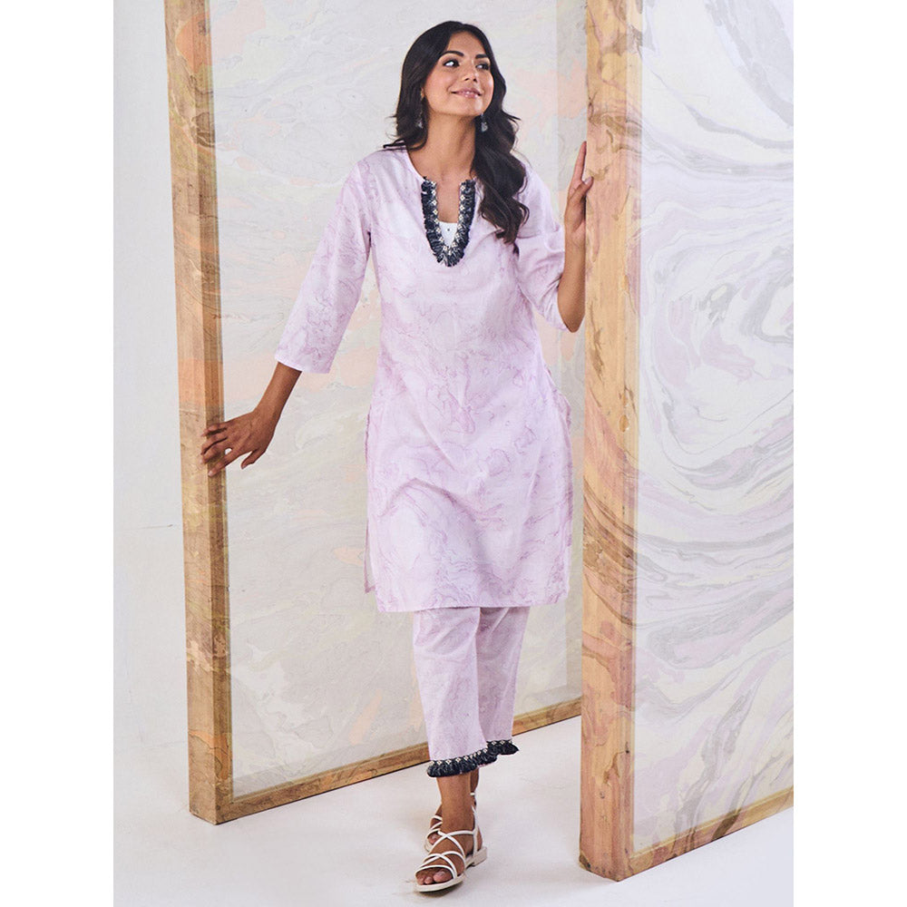 Gulaal Purple Marble Kurta-Pant (Set of 3)