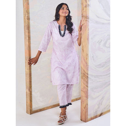 Gulaal Purple Marble Kurta-Pant (Set of 3)