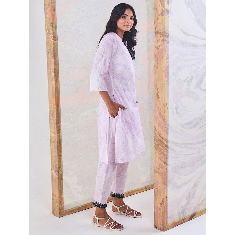 Gulaal Purple Marble Kurta-Pant (Set of 3)