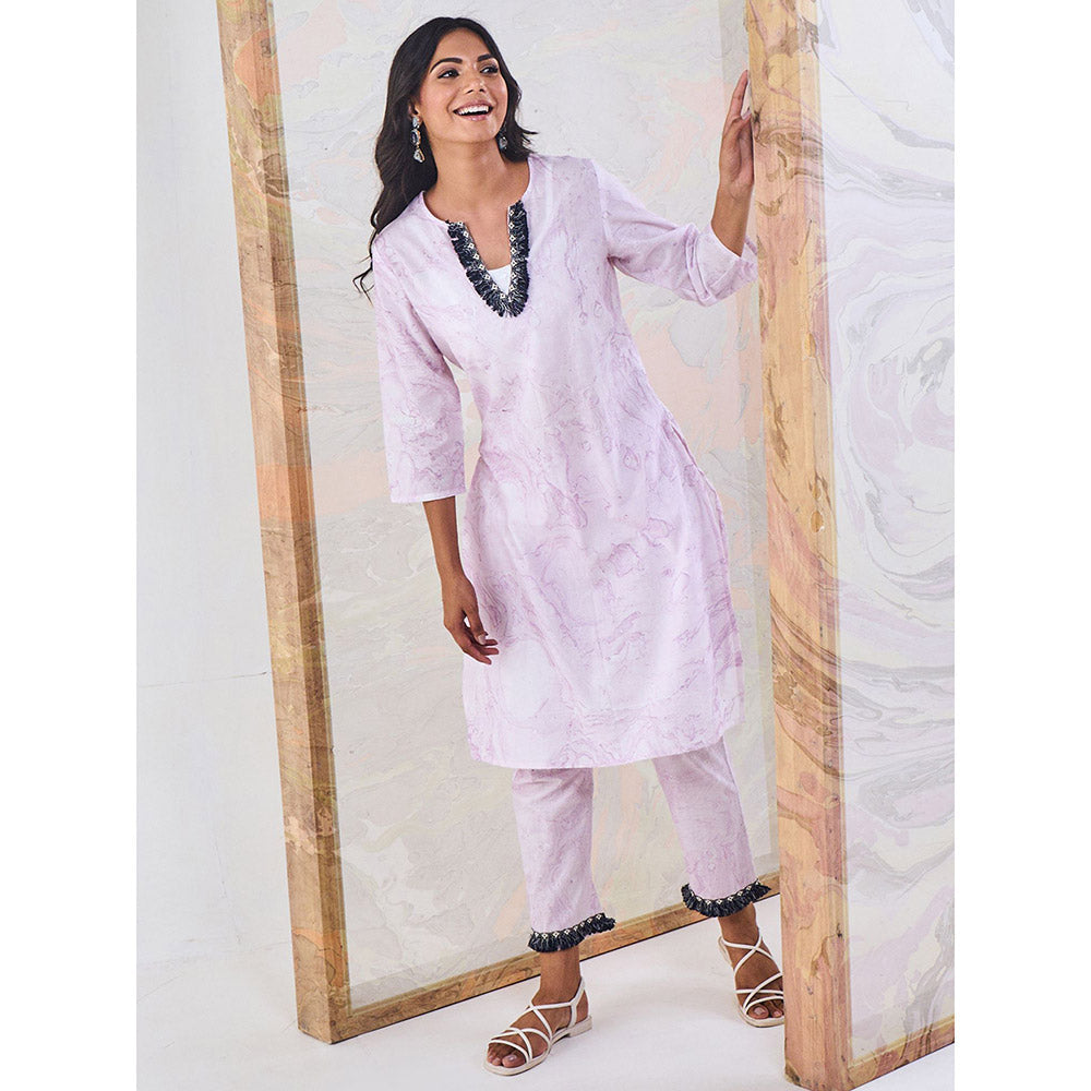 Gulaal Purple Marble Kurta-Pant (Set of 3)