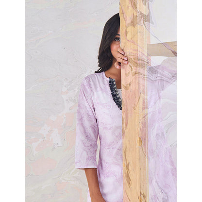 Gulaal Purple Marble Kurta-Pant (Set of 3)