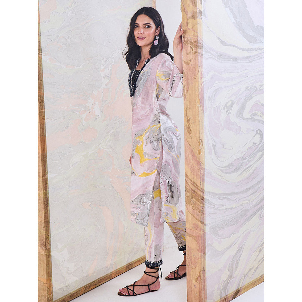 Gulaal Black & Yellow Marble Kurta