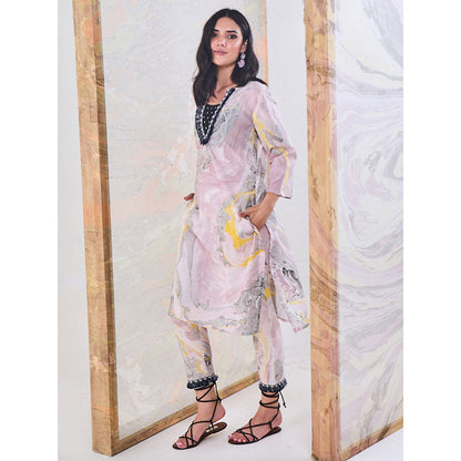Gulaal Black & Yellow Marble Kurta