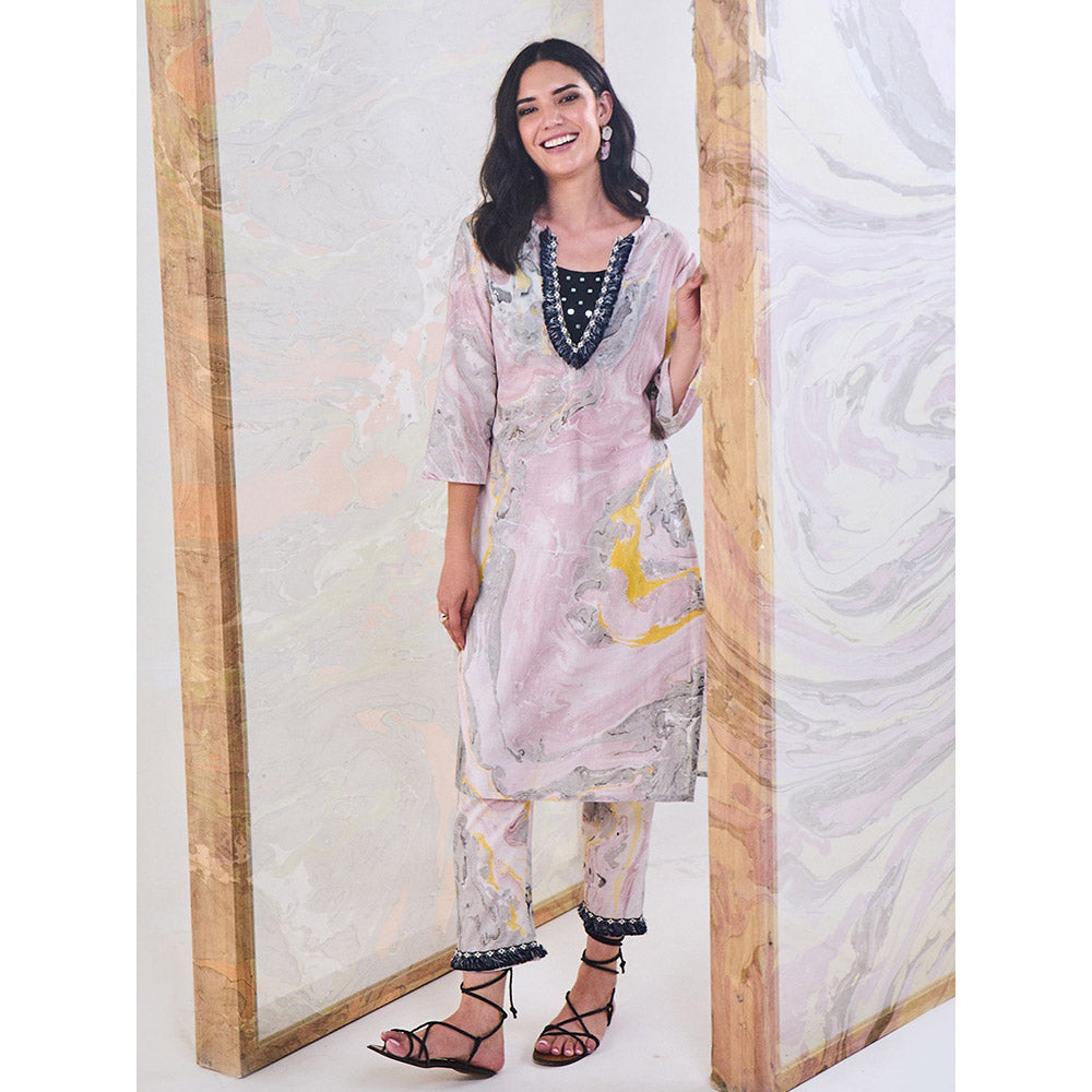 Gulaal Black & Yellow Marble Straight Pant