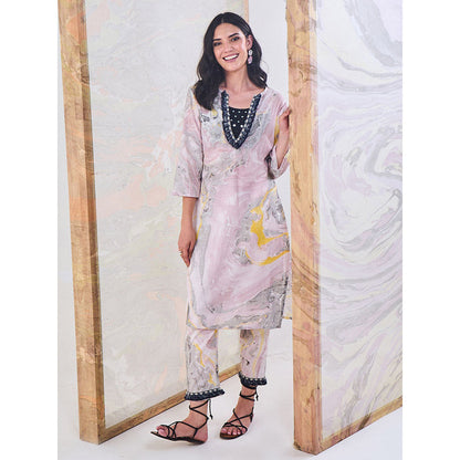 Gulaal Black & Yellow Marble Straight Pant
