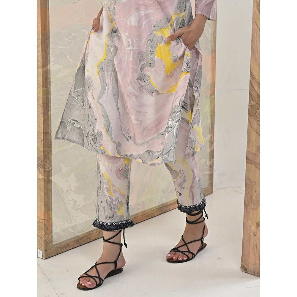 Gulaal Black & Yellow Marble Straight Pant