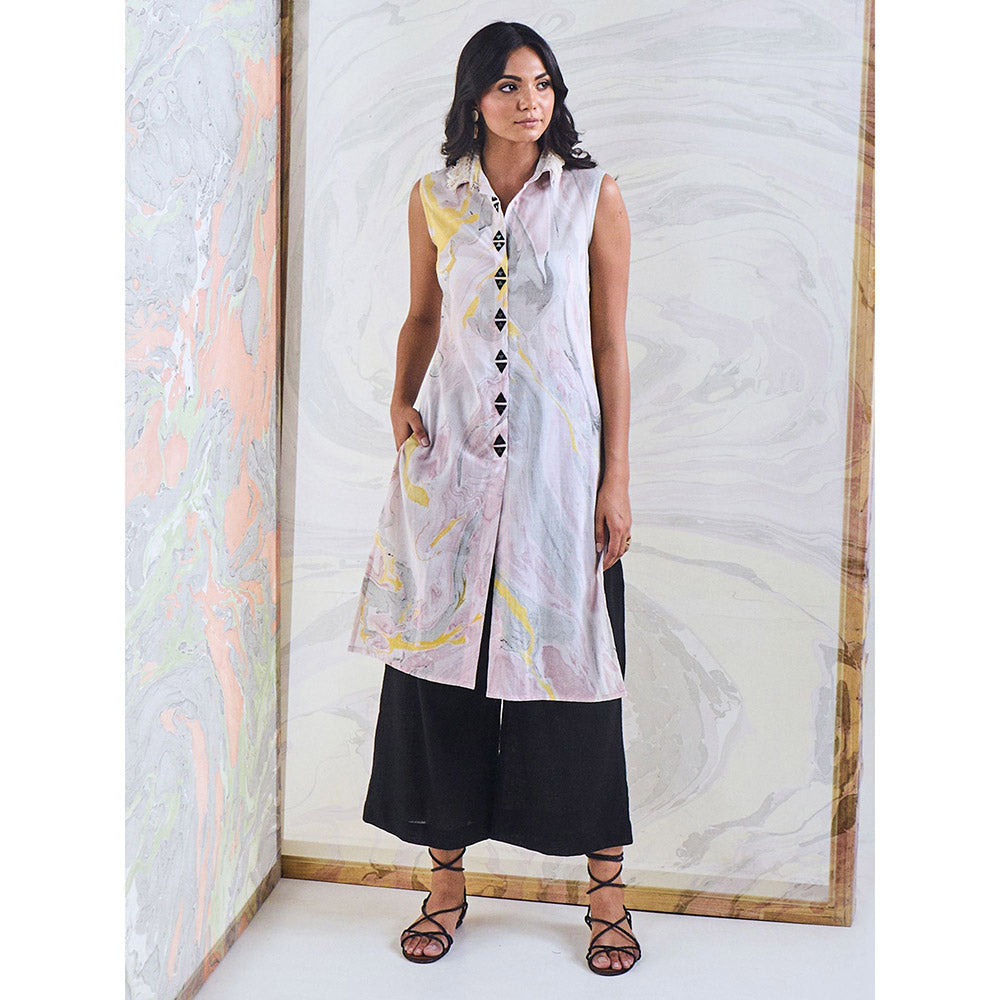 Gulaal Black & Yellow Marble Sleeveless Kurta