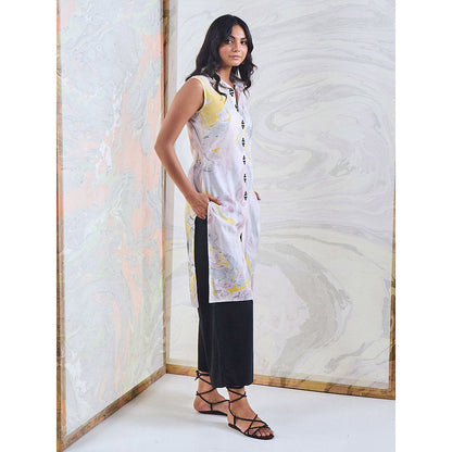 Gulaal Black & Yellow Marble Sleeveless Kurta