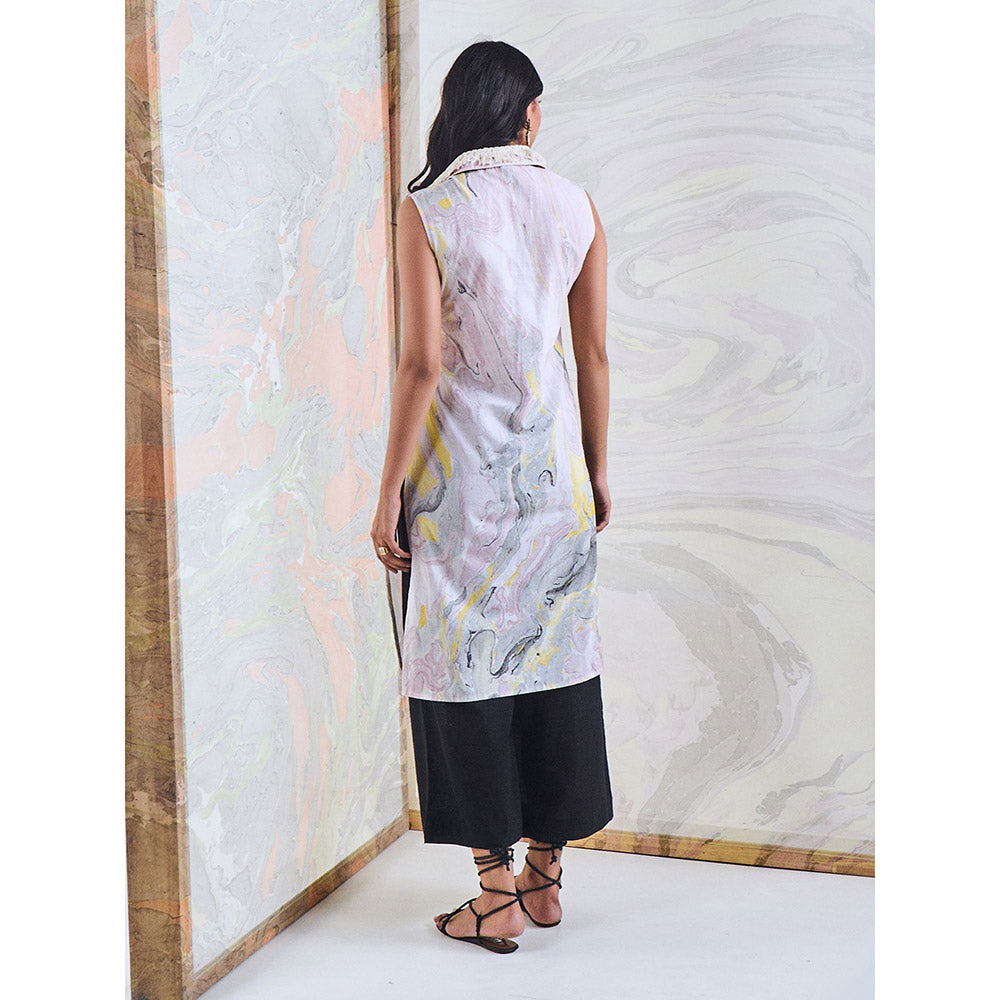 Gulaal Black & Yellow Marble Sleeveless Kurta